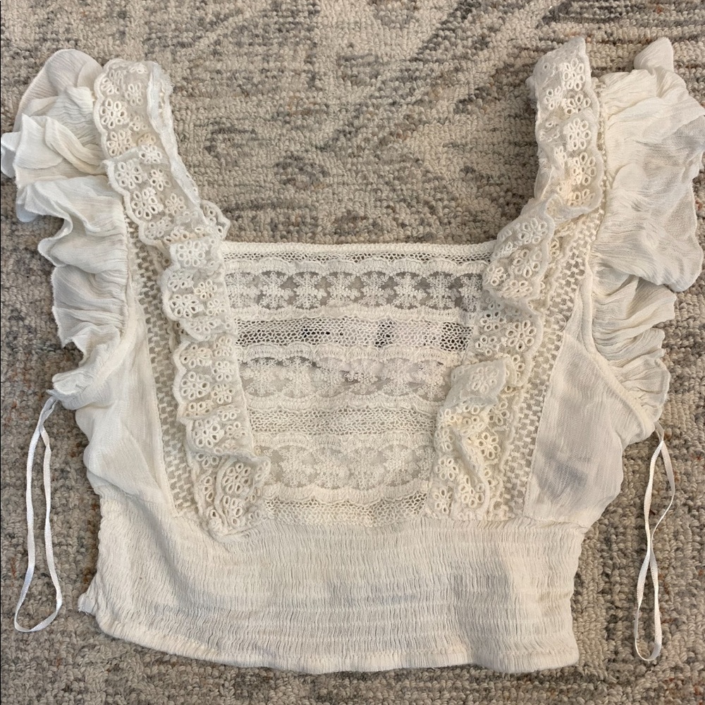 Free People Lace Crochet Crop Top in Ivory